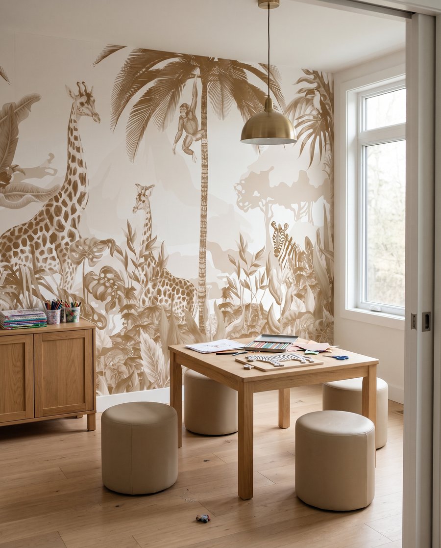 Girafes en vert doré dans un intérieur