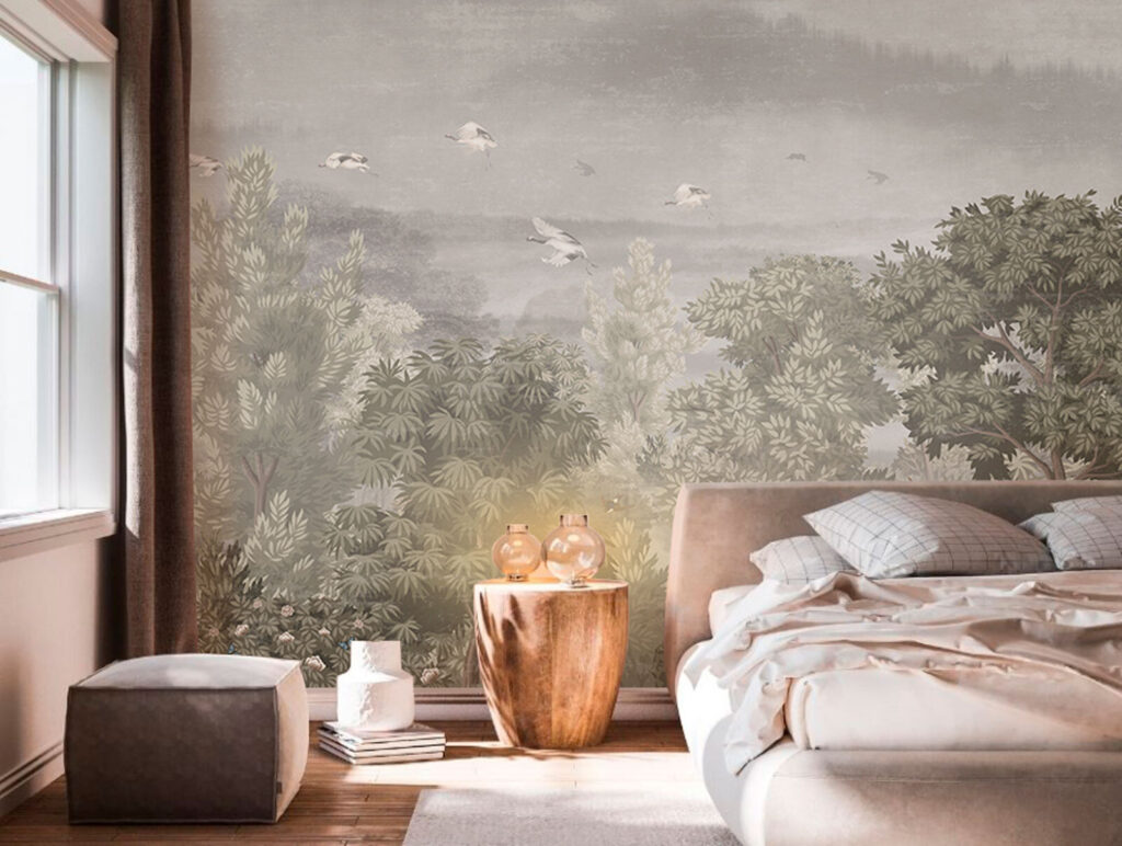 Vol au-dessus des bois dans un intérieur