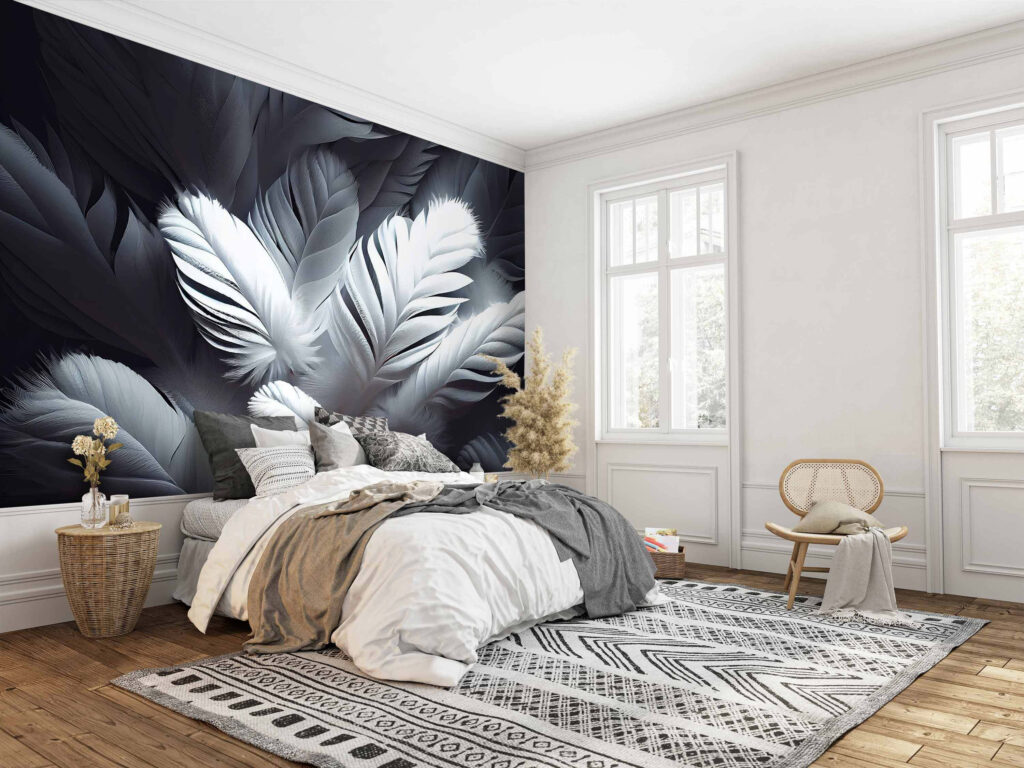 Plumes entre les ombres dans un intérieur