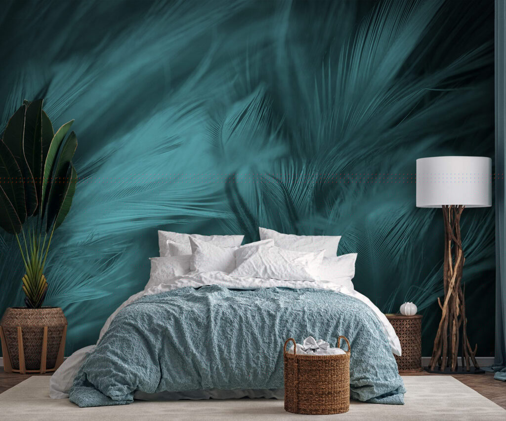 Courant de plumes turquoise dans un intérieur