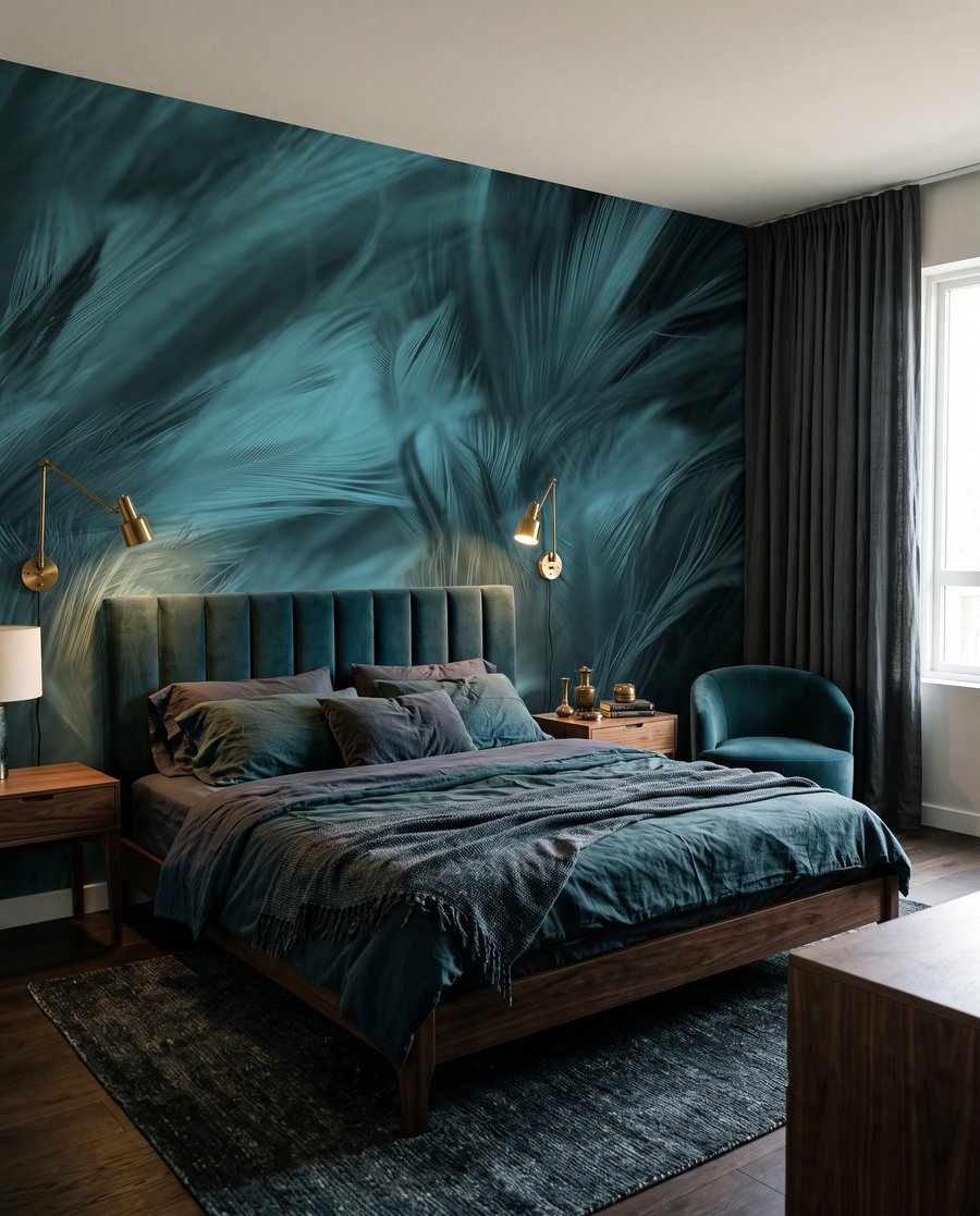 Courant de plumes turquoise dans un intérieur