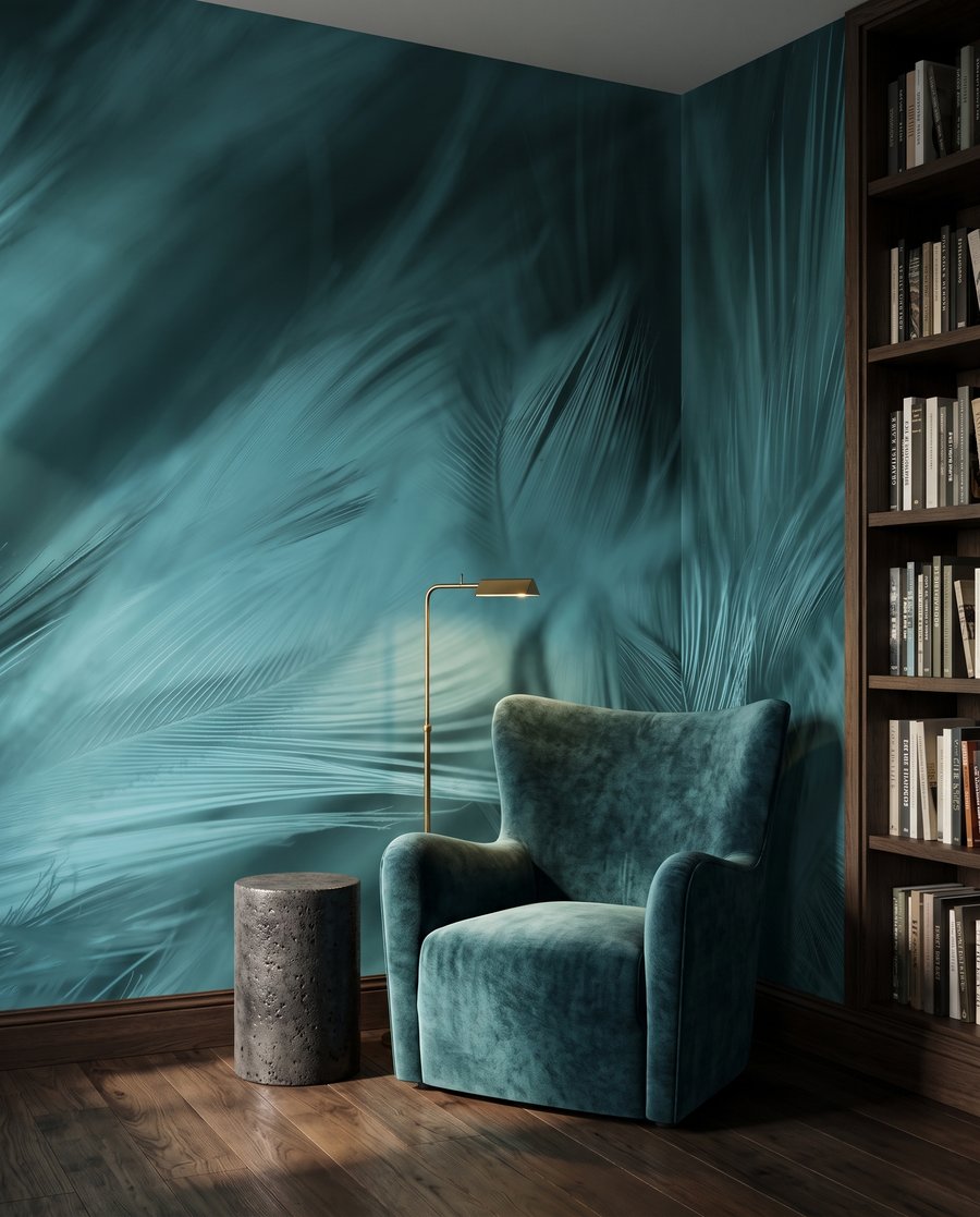 Courant de plumes turquoise dans un intérieur