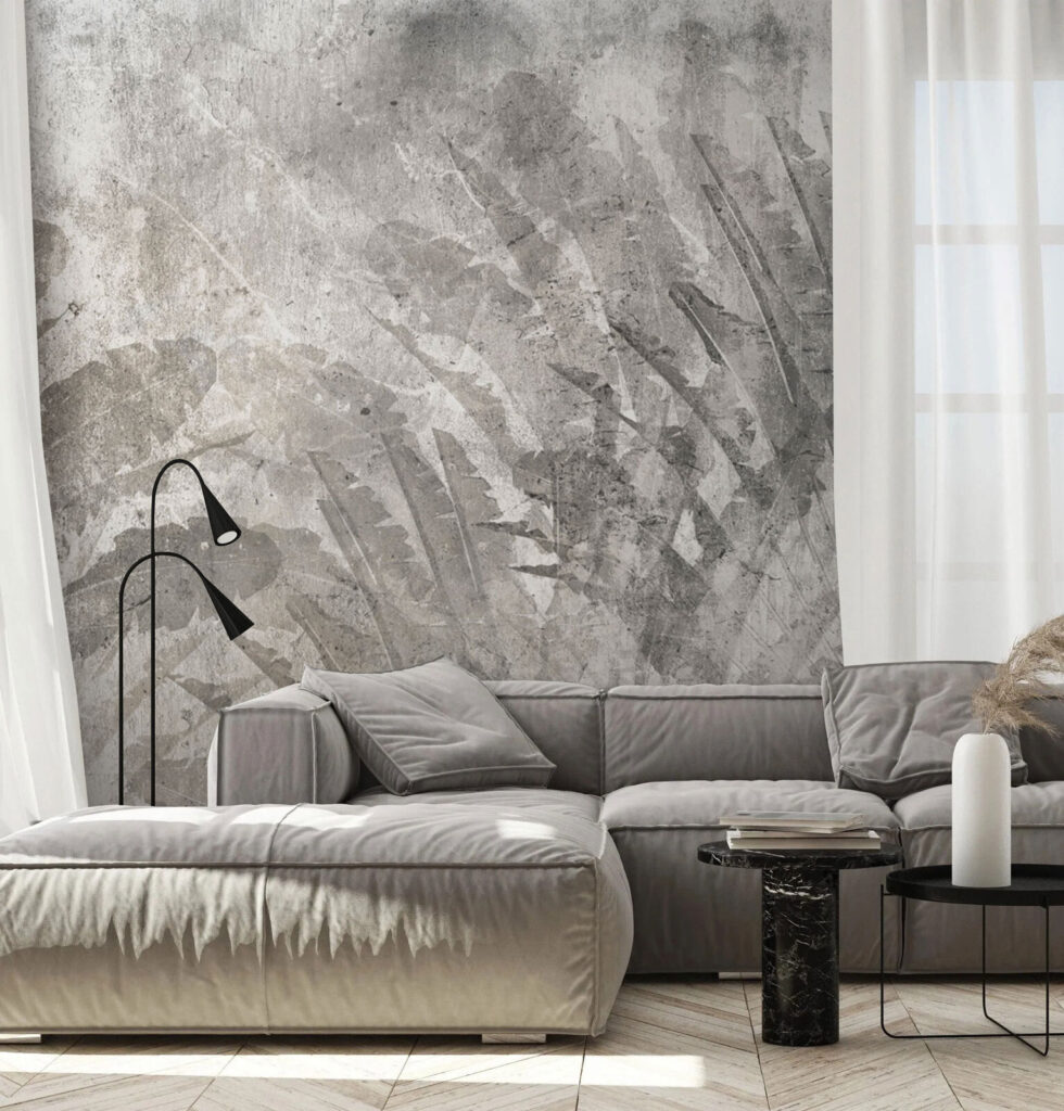 Ombres végétales sur gris dans un intérieur