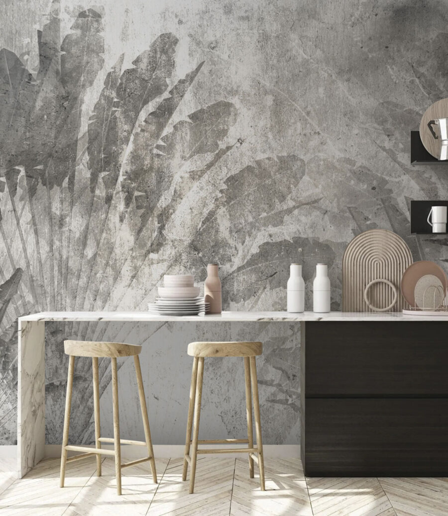 Ombres végétales sur gris dans un intérieur
