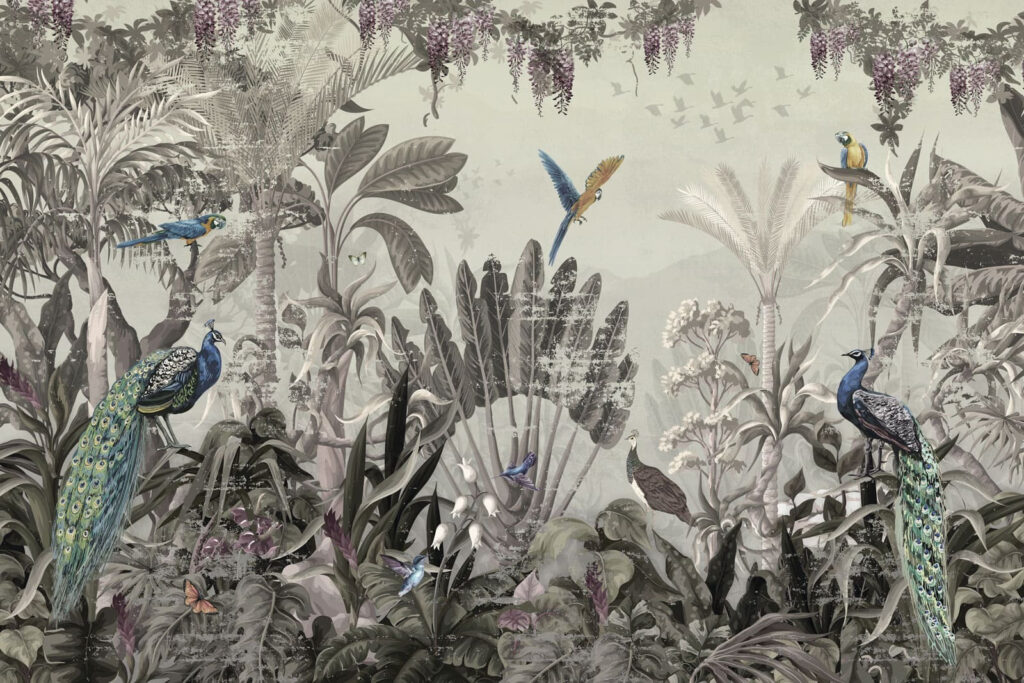 Oiseaux colorés des tropiques — motif complet