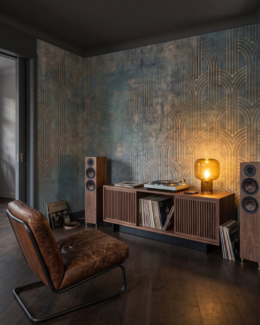 Bleu aux touches chaudes dans un intérieur
