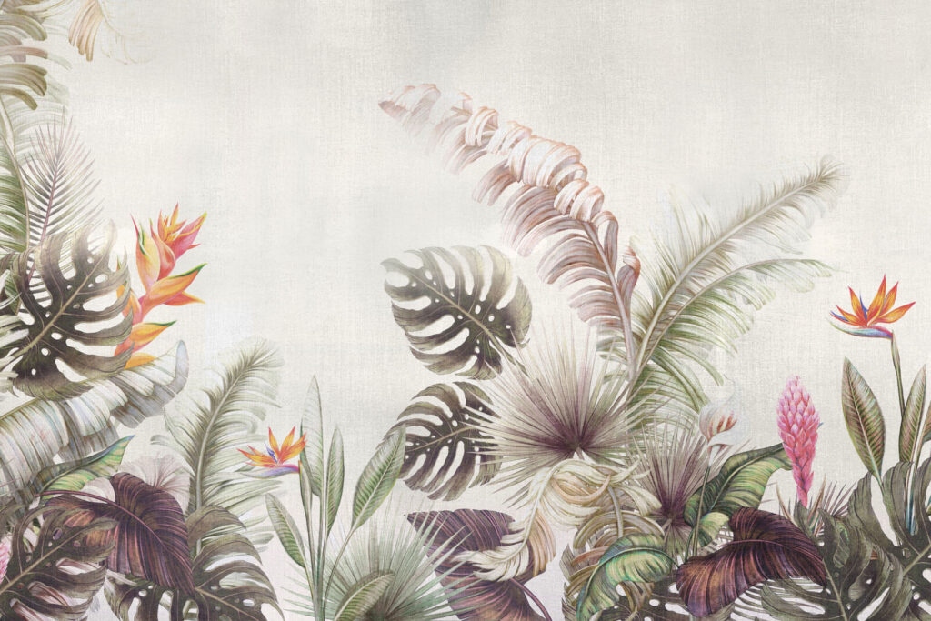 Feuillage tropical fleuri — motif complet