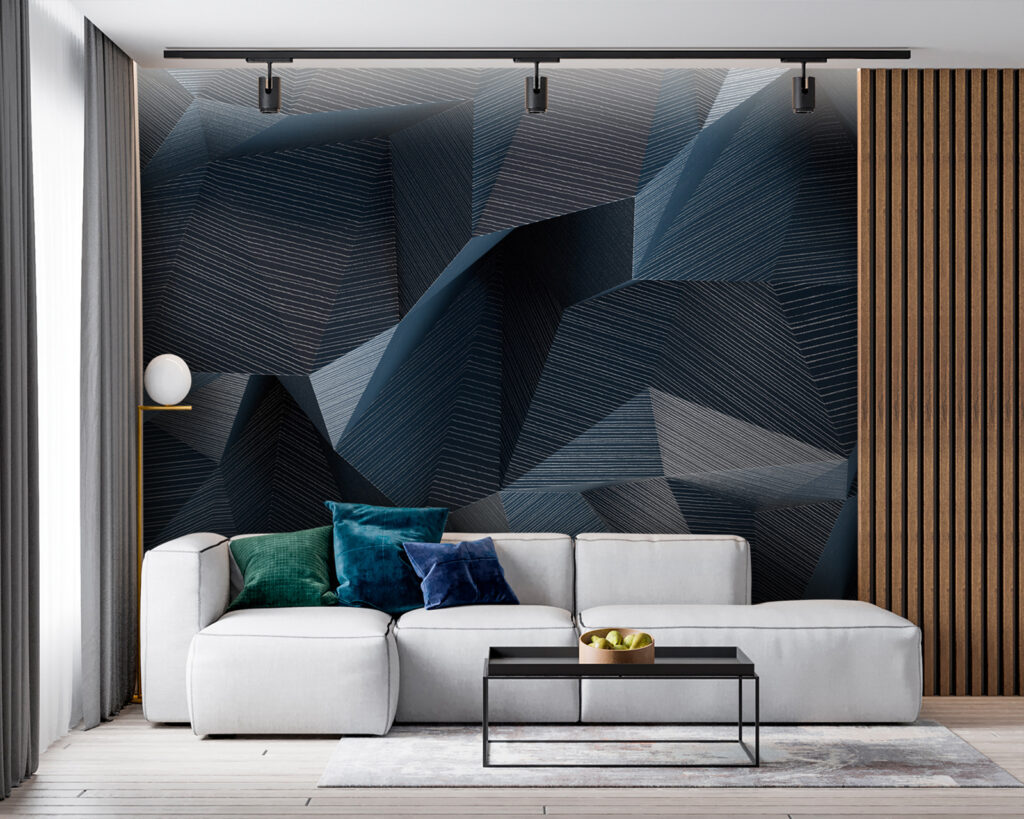 Vagues géométriques bleues — intérieur 1