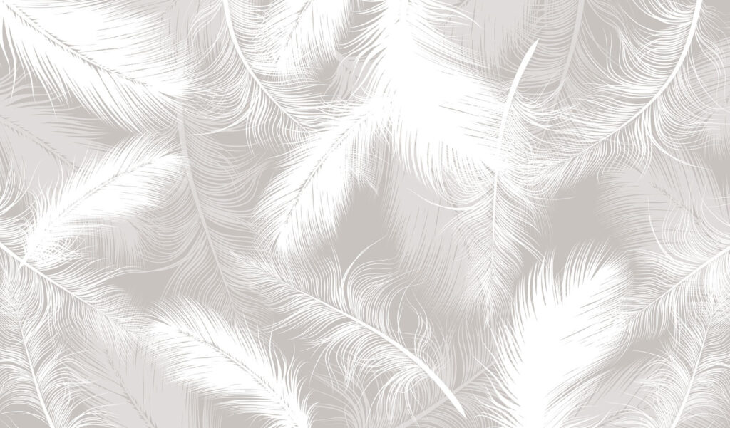 Plumes blanches sur gris — motif complet