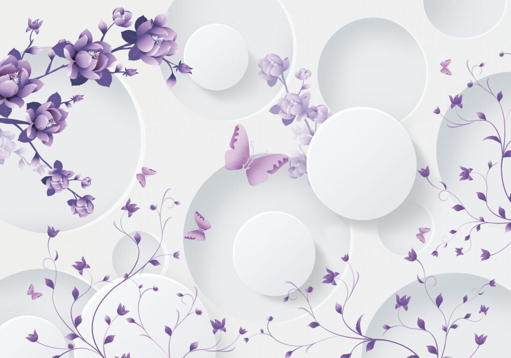 Fleurs lilas et cercles — motif complet