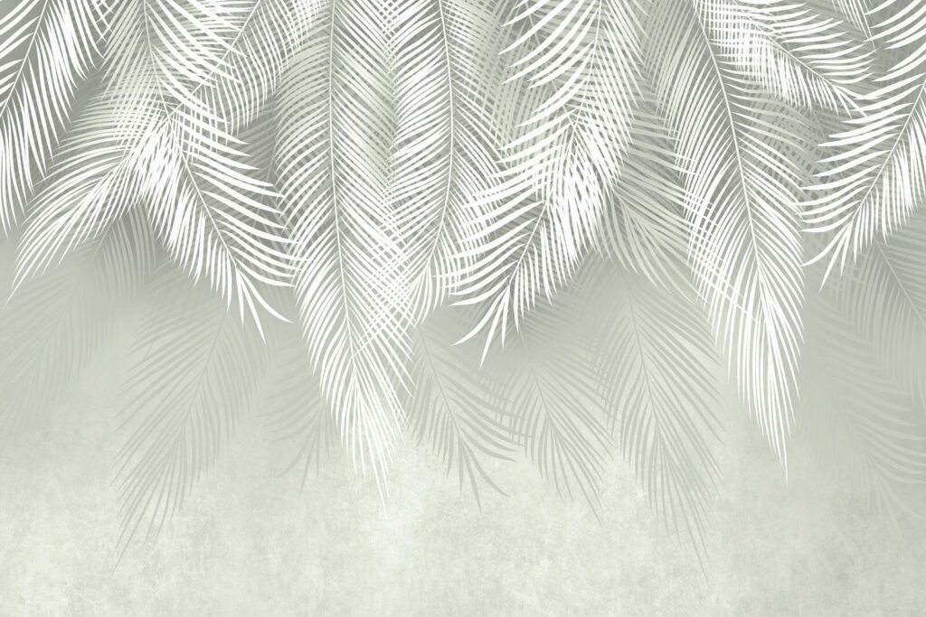 Feuilles blanches sur gris — motif complet