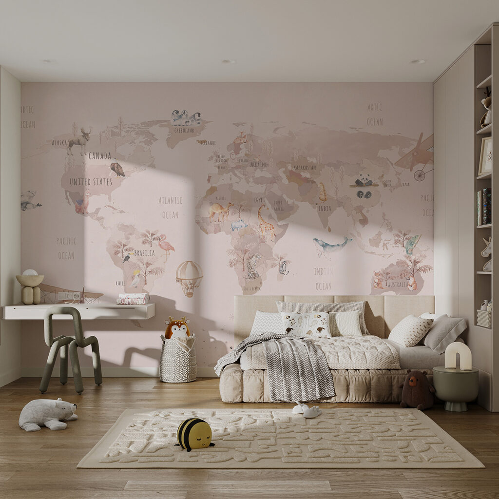 Le monde en rose dans un intérieur