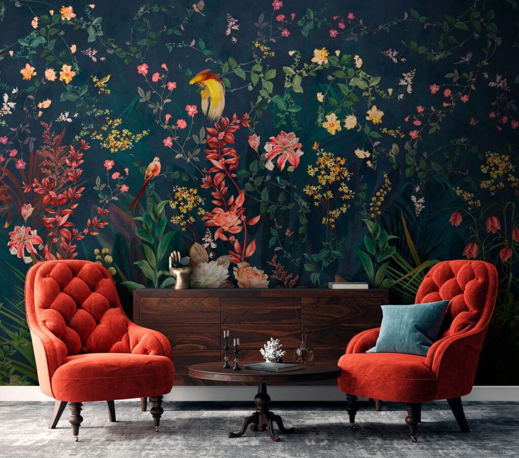 Jardin de nuit fleuri dans un intérieur