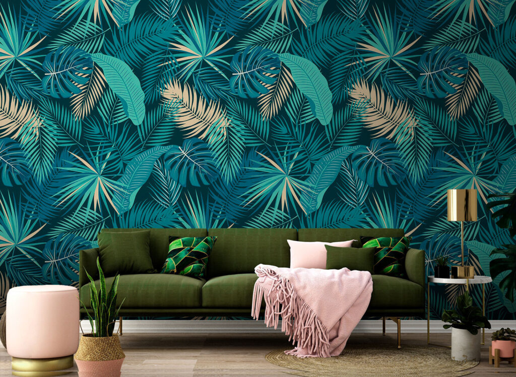 Palmes couleur océan dans un intérieur