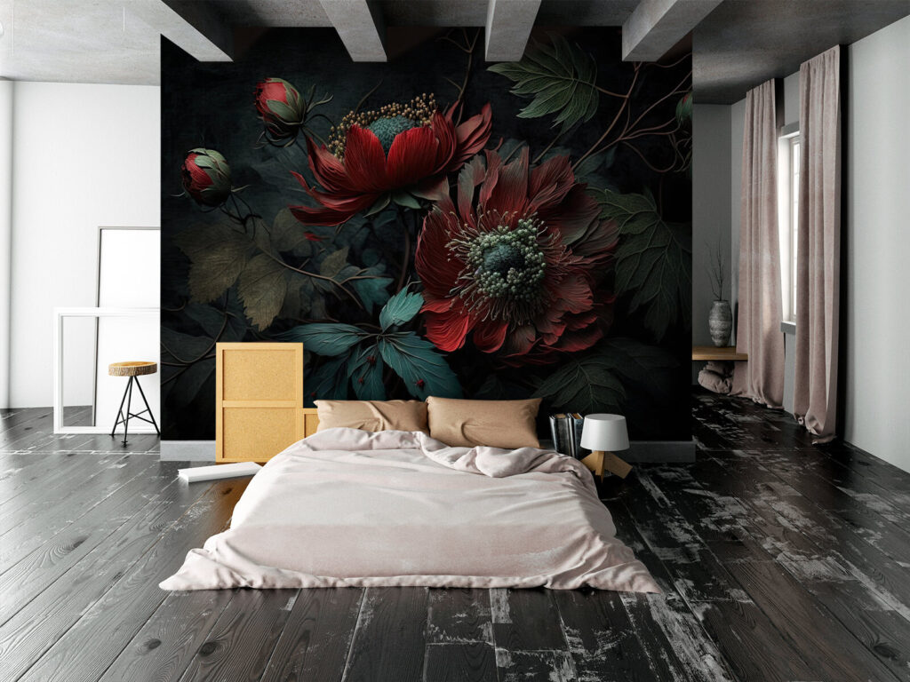 Floraison rouge sombre dans un intérieur