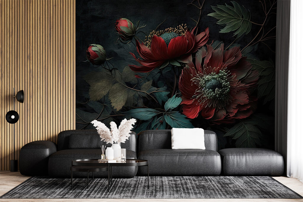 Floraison rouge sombre dans un intérieur