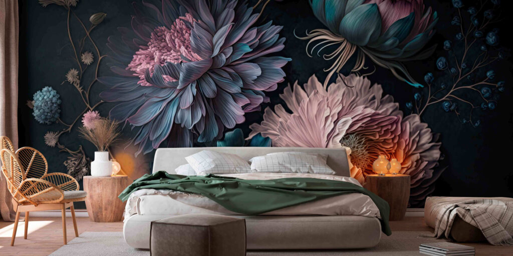 Fleurs roses en clair-obscur dans un intérieur