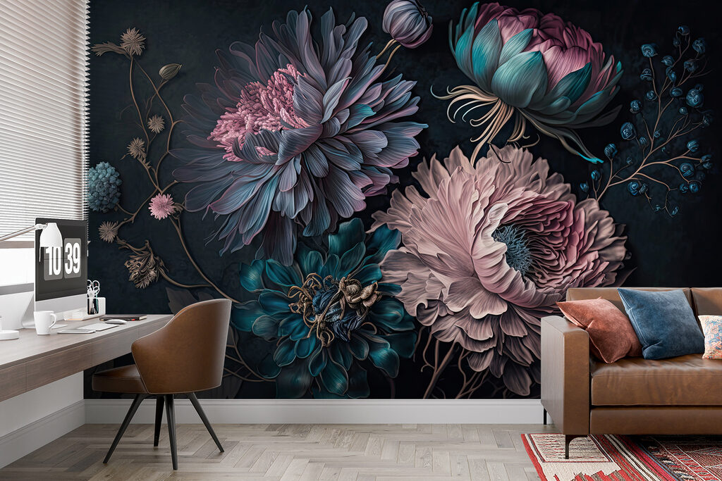 Fleurs roses en clair-obscur dans un intérieur