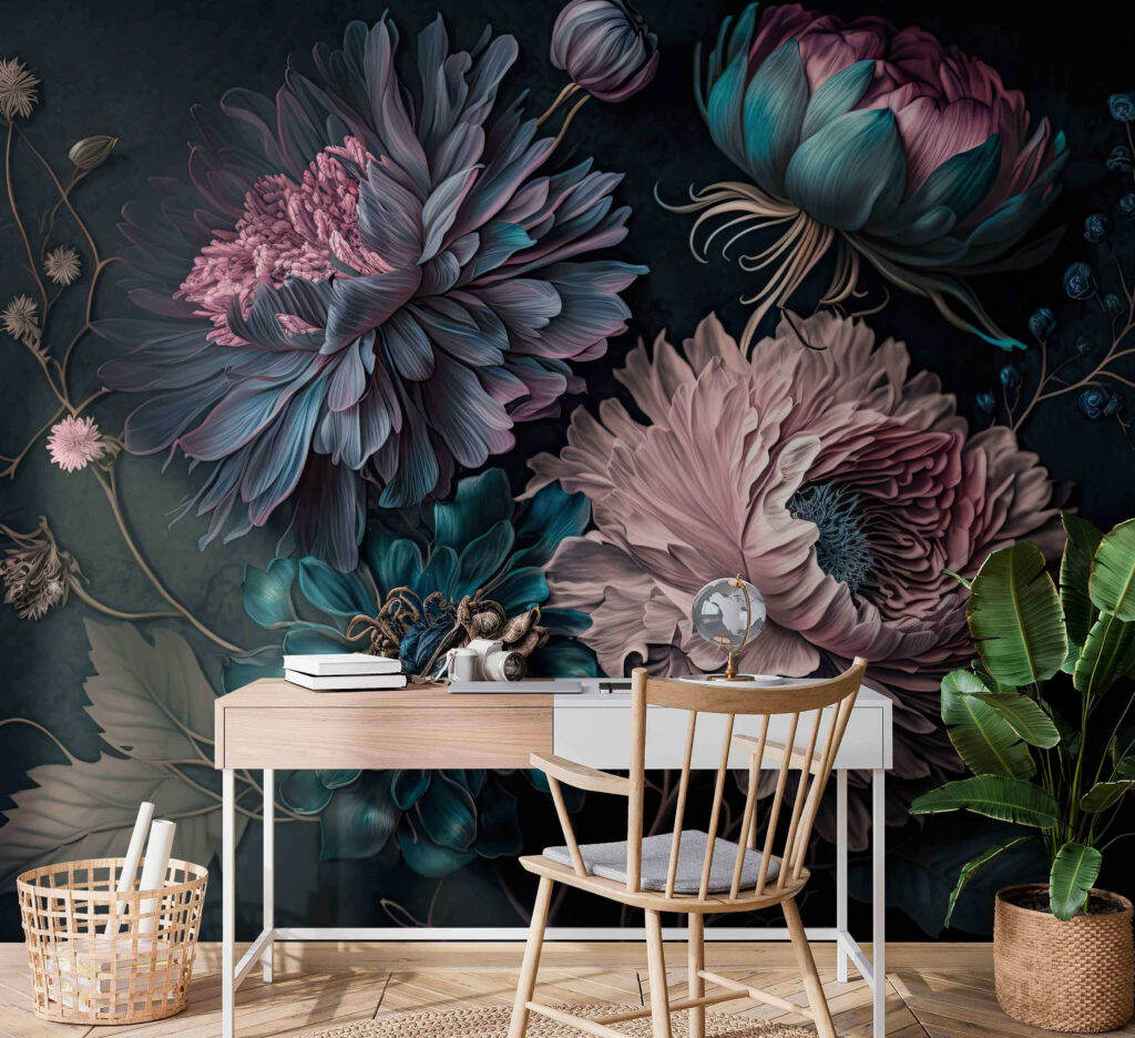 Fleurs roses en clair-obscur dans un intérieur