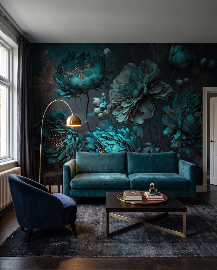 Fleurs en turquoise nocturne — intérieur 5