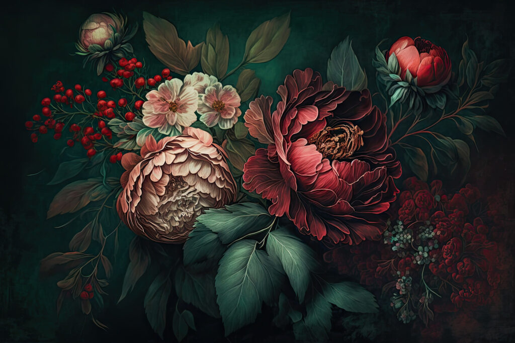 Fleurs et petites baies — motif complet
