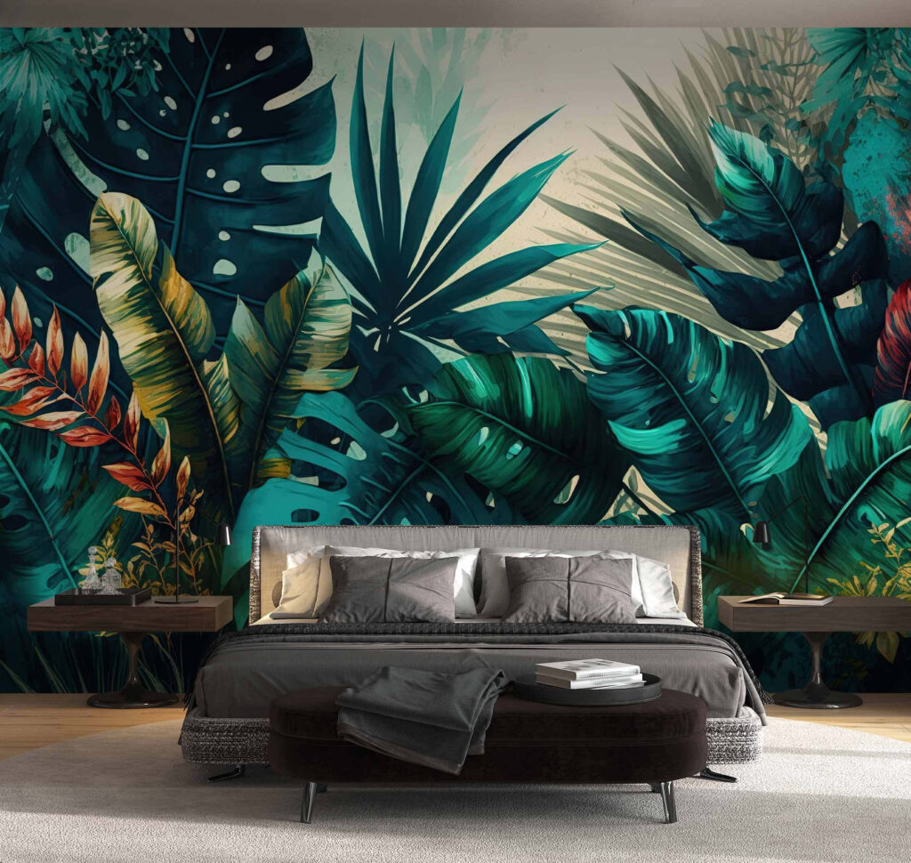 Feuillage tropical et lumière dans un intérieur