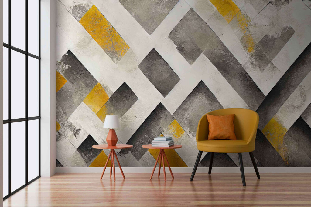 Accents jaunes sur gris dans un intérieur