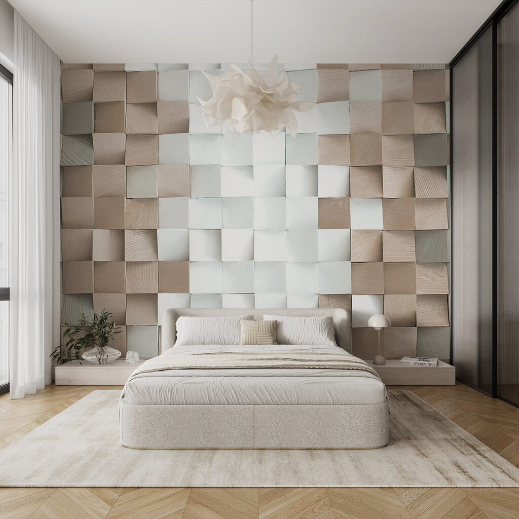 Mur de carrés pliés dans un intérieur
