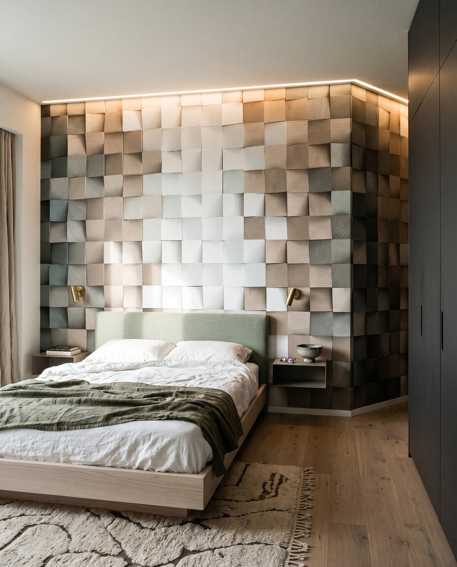 Mur de carrés pliés dans un intérieur
