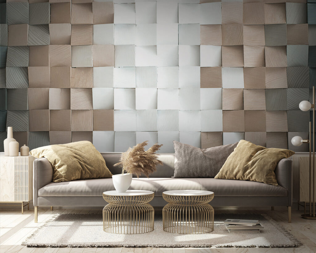 Mur de carrés pliés dans un intérieur