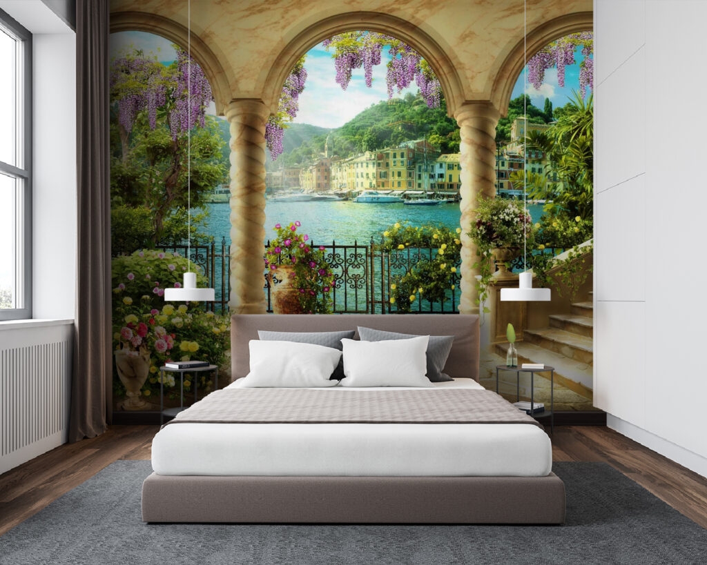 Balcon aux arches dorées dans un intérieur