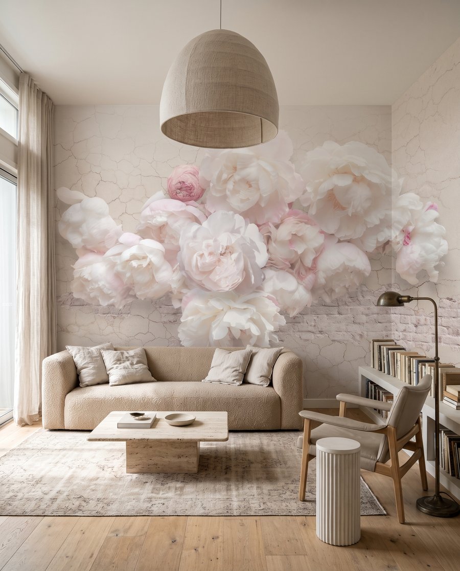 Roses sur blanc craquelé dans un intérieur