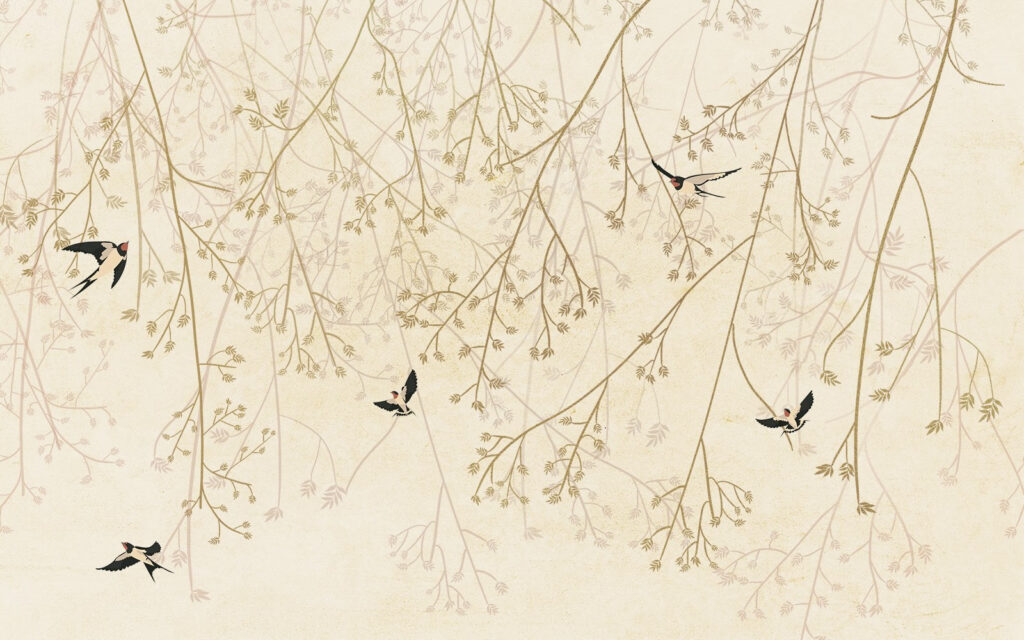 Oiseaux dans les branches — motif complet