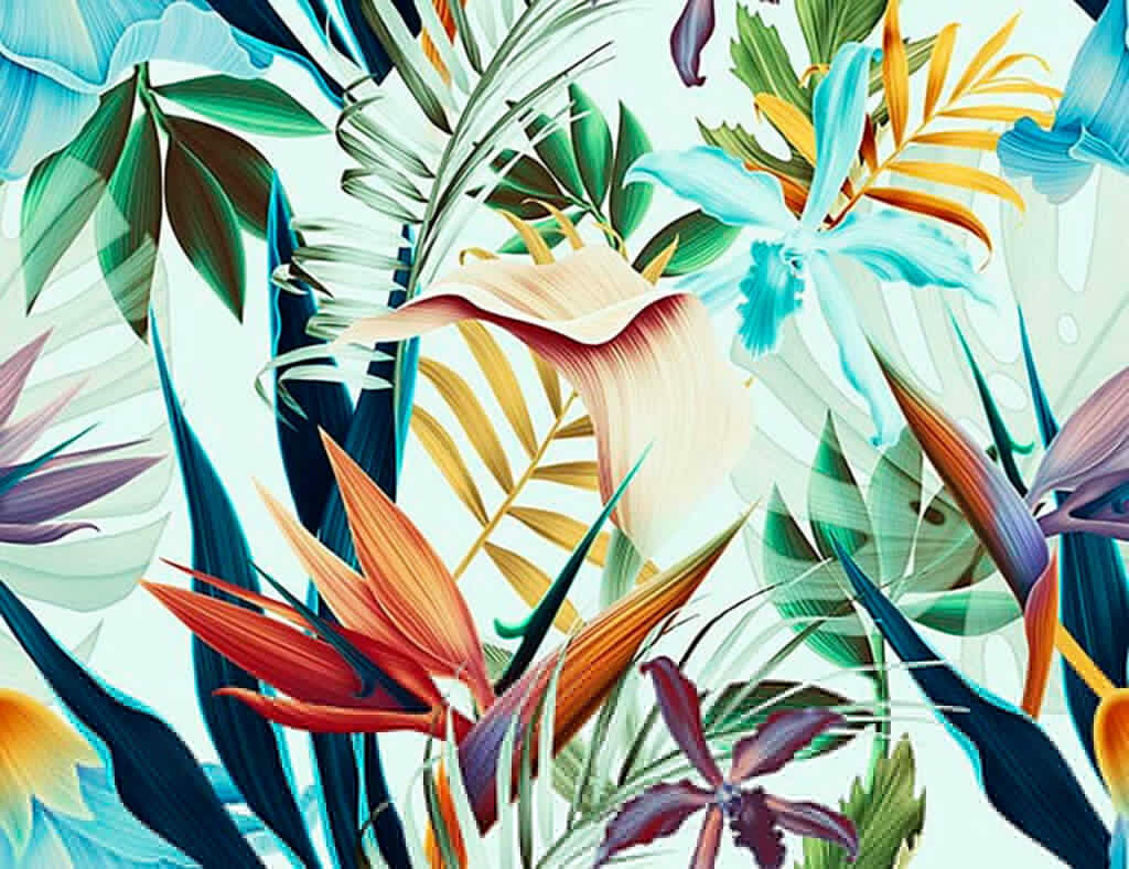 Fleurs tropicales colorées — motif complet