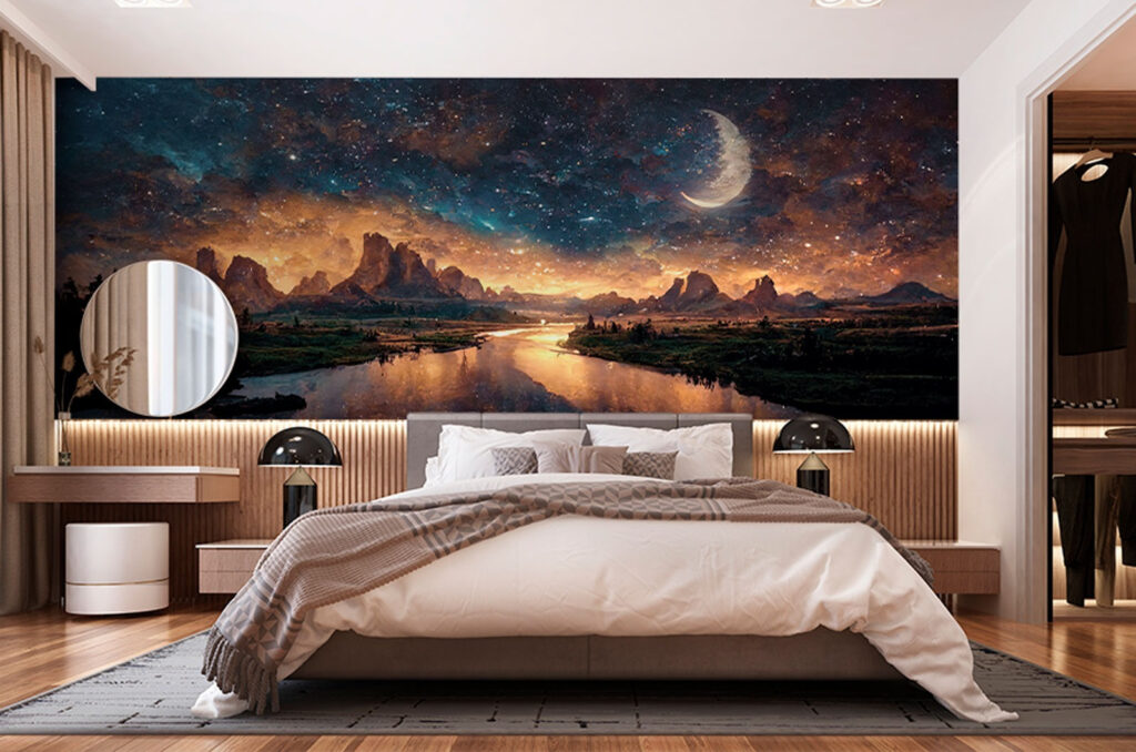 Lune au-dessus des eaux dans un intérieur