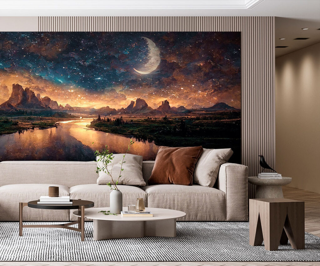 Lune au-dessus des eaux dans un intérieur