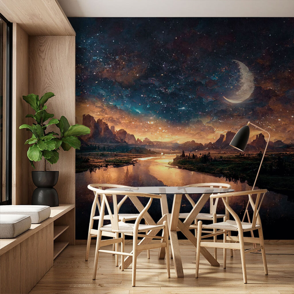 Lune au-dessus des eaux dans un intérieur