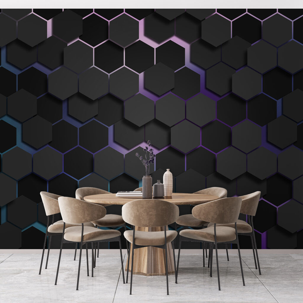 Hexagones aux reflets colorés dans un intérieur