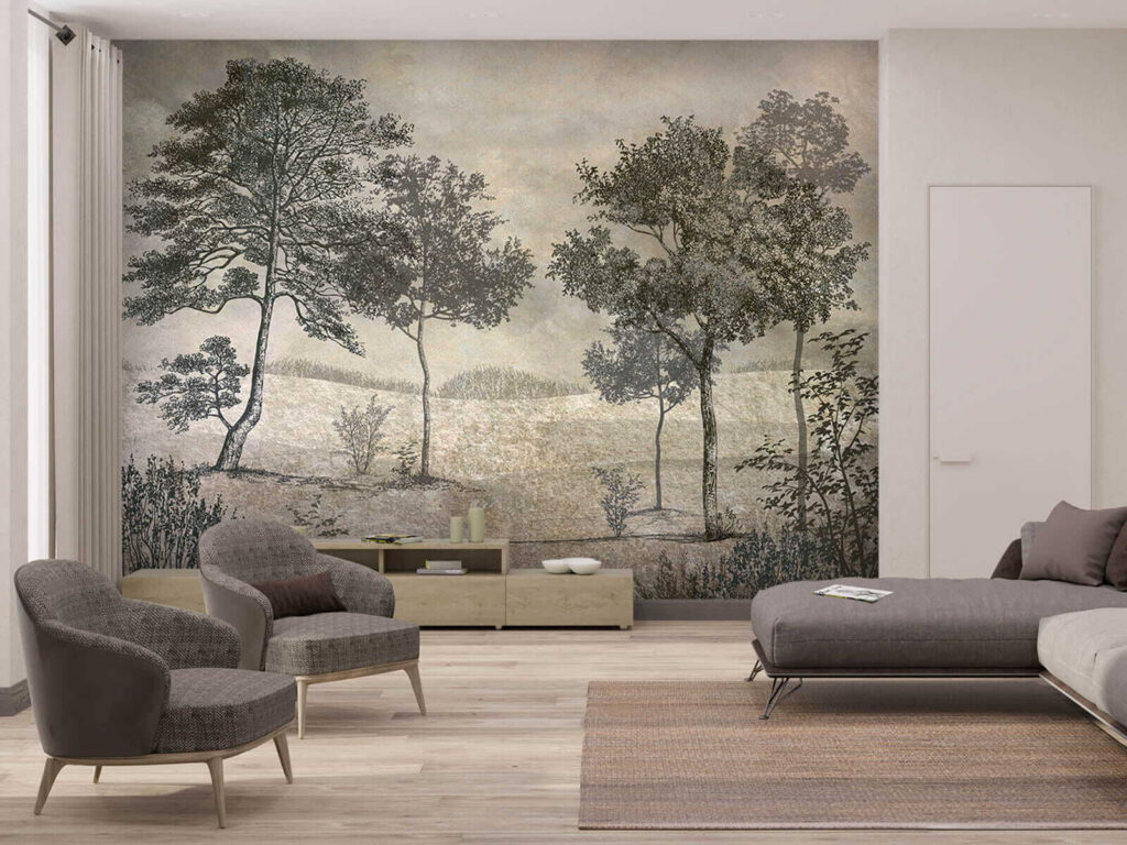 Paysage aux traits fins dans un intérieur