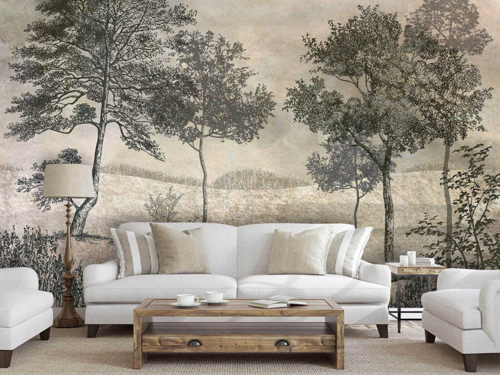 Paysage aux traits fins dans un intérieur