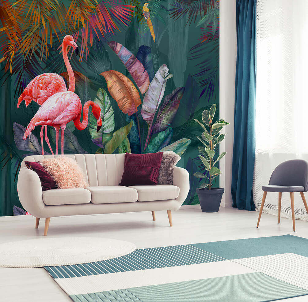 Flamants et feuillage coloré — intérieur 1