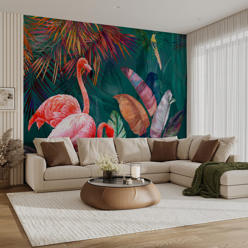 Flamants et feuillage coloré — intérieur 2