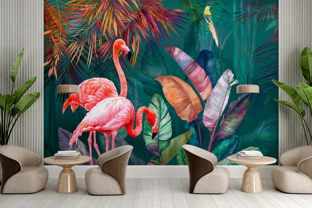 Flamants et feuillage coloré — intérieur 3