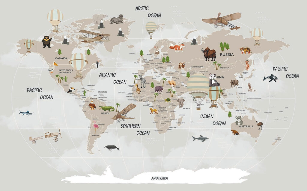 Mappemonde des animaux — motif complet