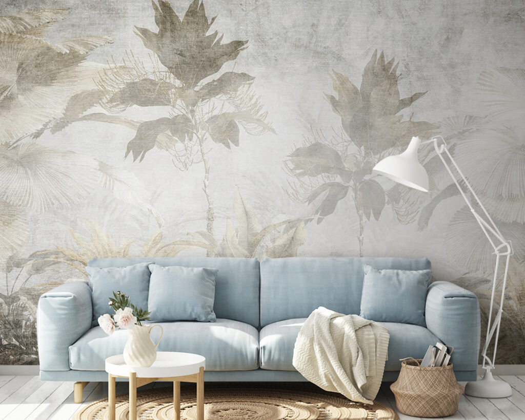 Palmiers derrière un voile dans un intérieur