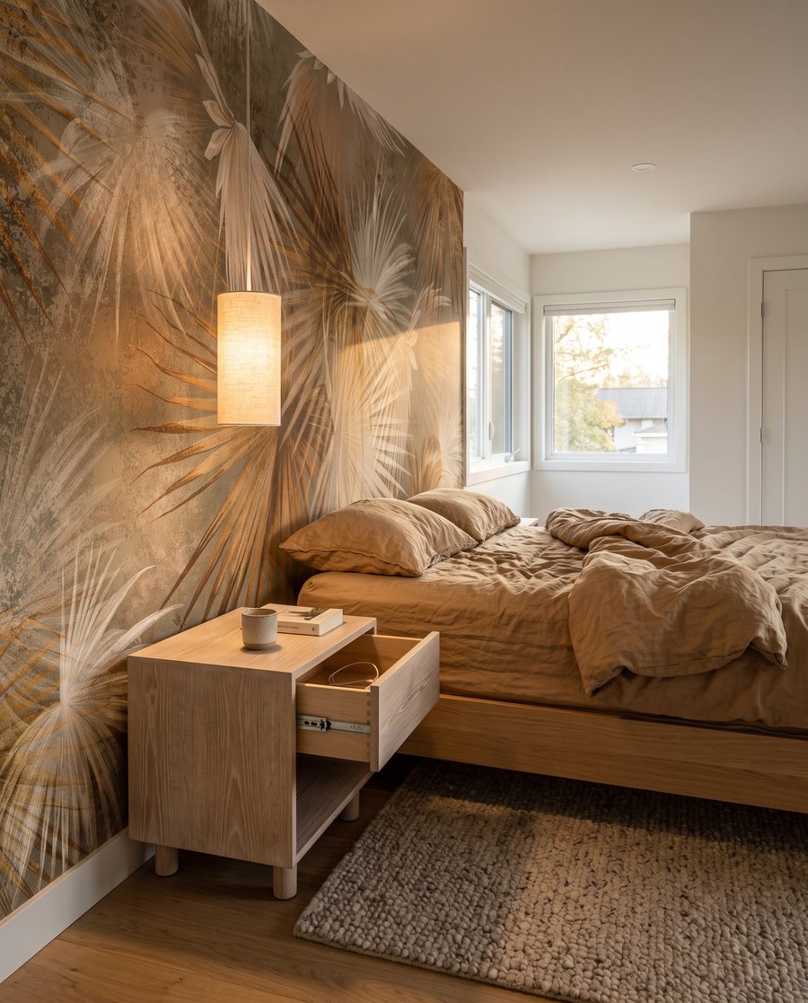 Palmes en éventail dans un intérieur