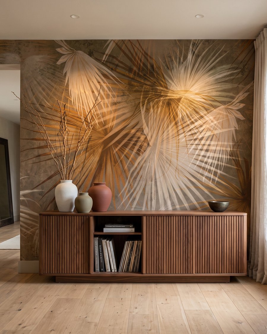 Palmes en éventail dans un intérieur