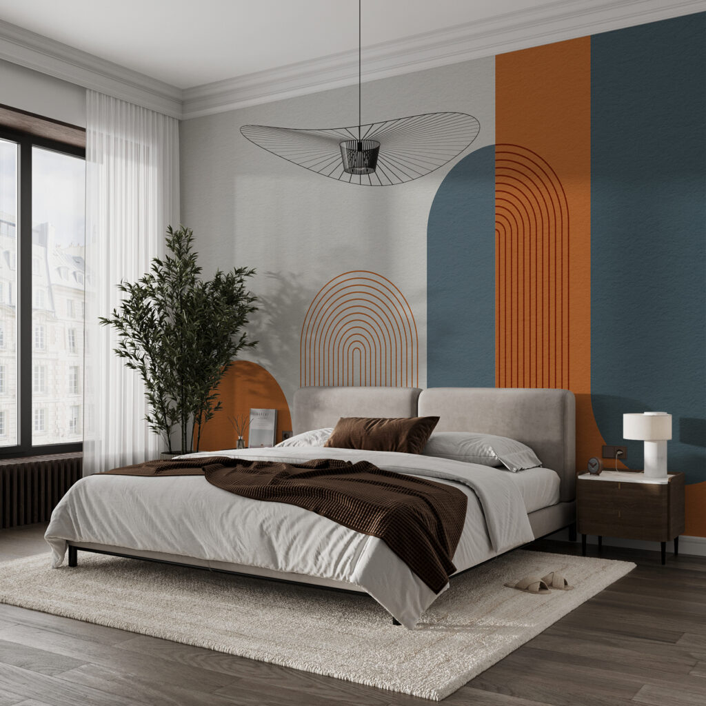 Arches chaudes, bleu profond dans un intérieur