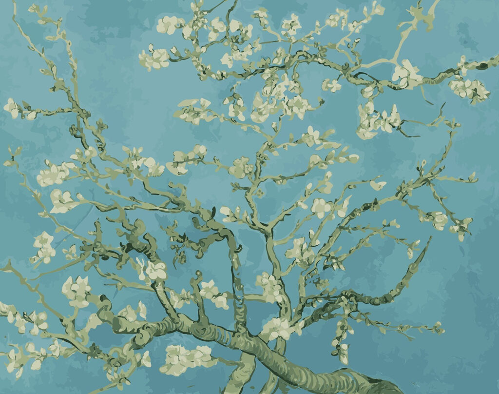 Rameaux sinueux fleuris — motif complet
