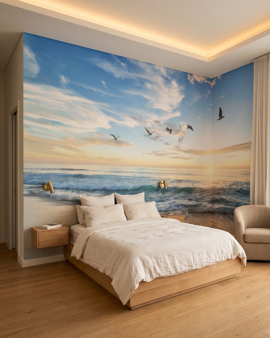 Oiseaux au-dessus de l’écume dans un intérieur